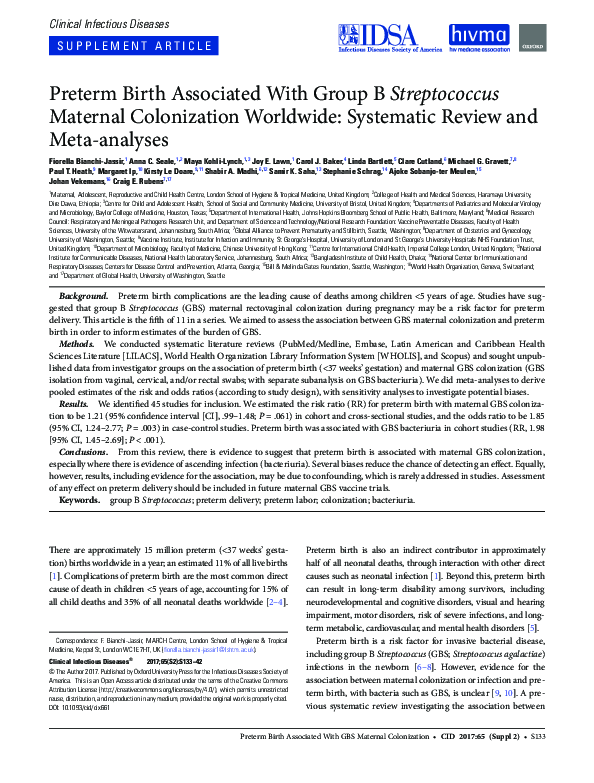 (PDF) Preterm Birth Associated With Group B Streptococcus Maternal ...