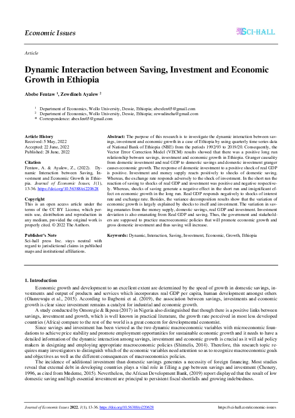 (PDF) Dynamic Interaction between Saving, Investment and Economic ...