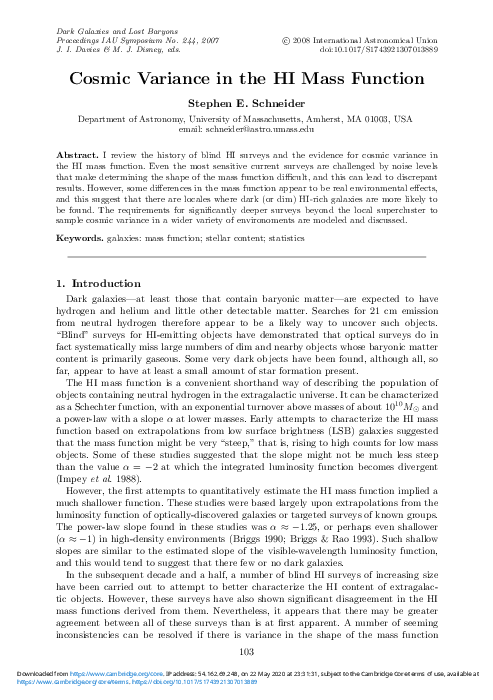 (PDF) Cosmic Variance in the HI Mass Function
