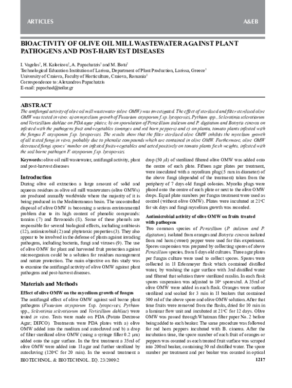 (PDF) Bioactivity of Olive Oil Mill Wastewater Against Plant Pathogens ...