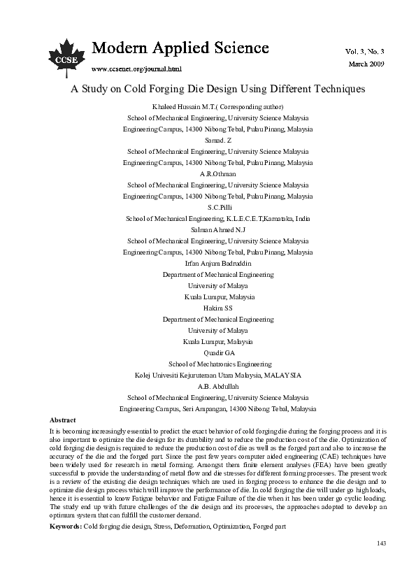 (PDF) A Study on Cold Forging Die Design Using Different Techniques ...
