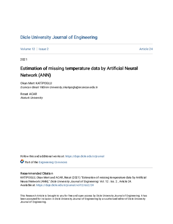 (PDF) Estimation of missing temperature data by Artificial Neural ...