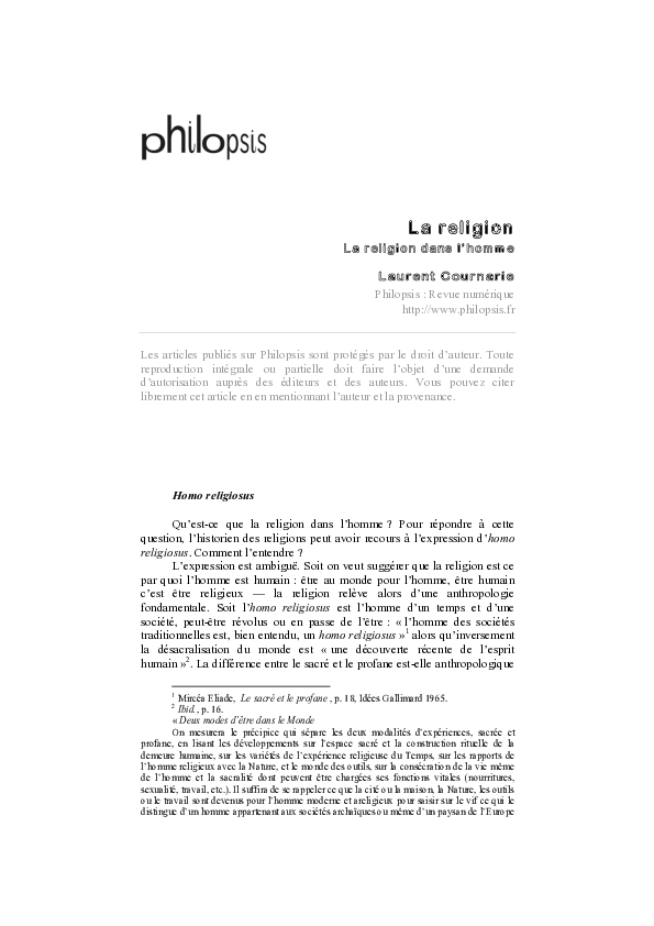 (PDF) La religion La religion dans l'homme