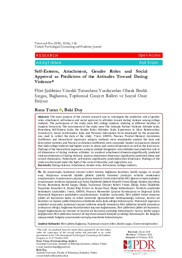 (PDF) Self-Esteem, Attachment, Gender Roles and Social Approval as ...