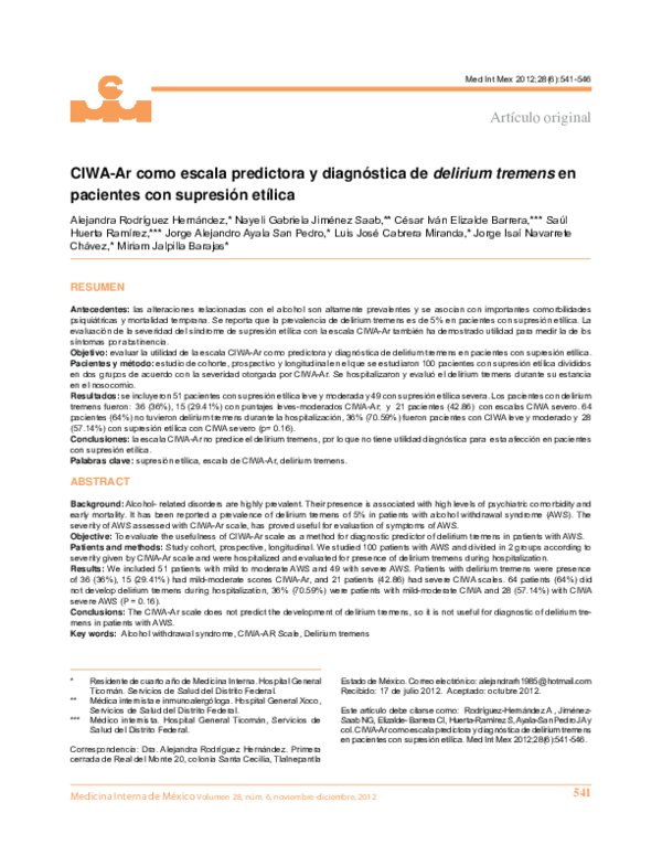 (PDF) CIWAAr como escala predictora y diagnóstica de delirium tremens