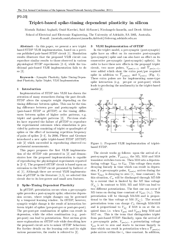 (PDF) Triplet-based spike timing dependent plasticity (TSTDP) modeling ...