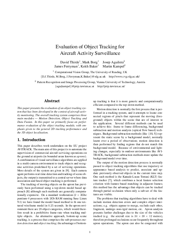(PDF) Evaluation of Object Tracking for Aircraft Activity Surveillance