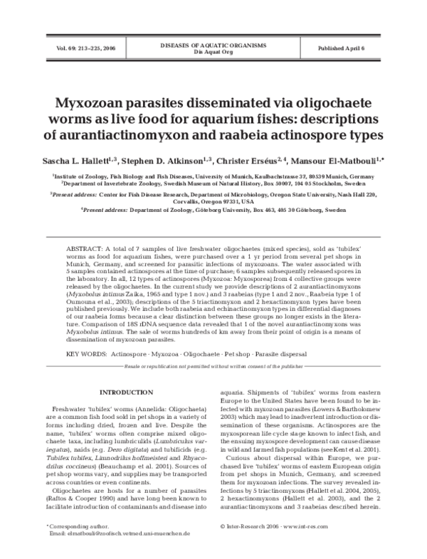 (PDF) Myxozoan parasites disseminated via oligochaete worms as live ...