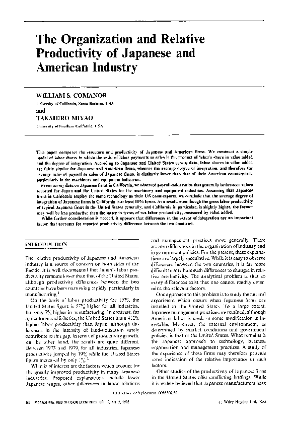 (PDF) The organization and relative productivity of Japanese and ...
