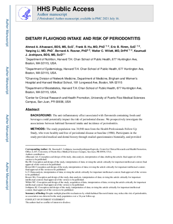 (PDF) Dietary flavonoid intake and risk of periodontitis