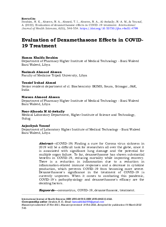 (PDF) Evaluation of dexamethasone effects in COVID-19 treatment