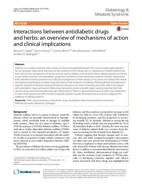 (PDF) Interactions between antidiabetic drugs and herbs: an overview of ...