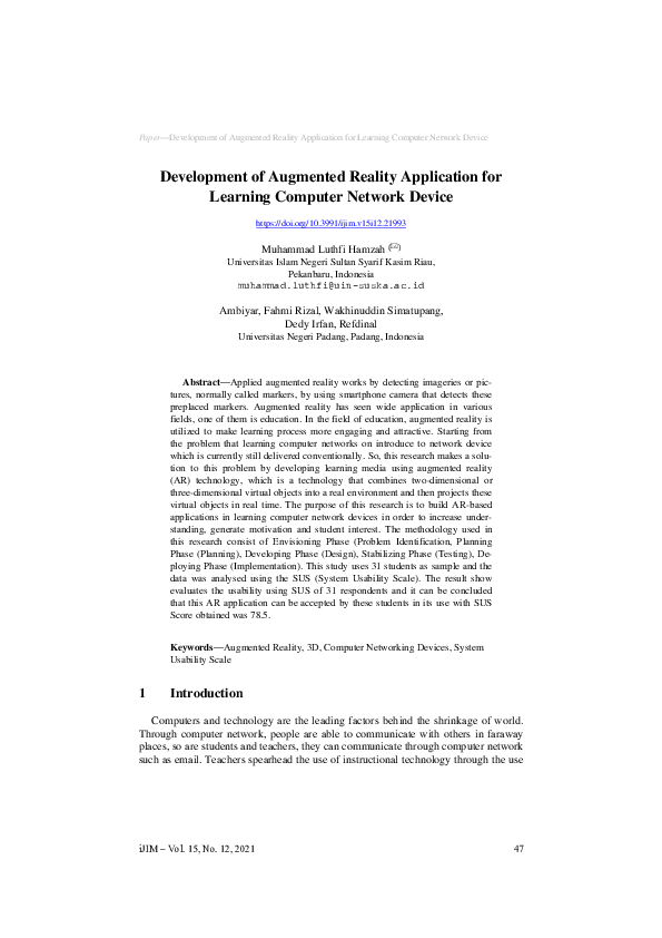 (PDF) Development of Augmented Reality Application for Learning ...