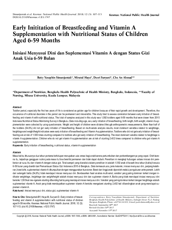 (PDF) Early Inititation of Breastfeeding and Vitamin A Supplementation ...