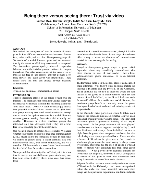 (PDF) Being there versus seeing there