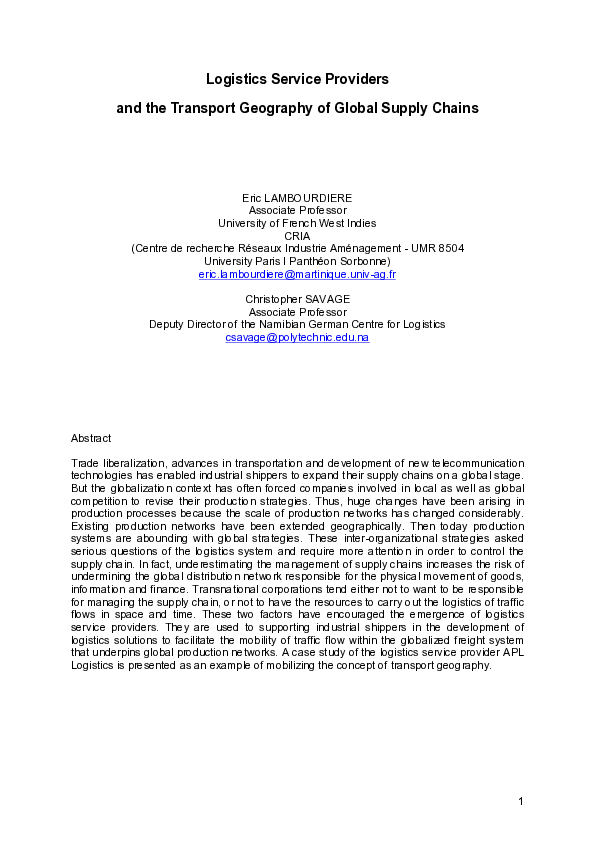 (PDF) Logistics service providers and the transport geography of global ...