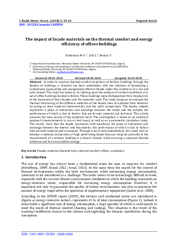 (PDF) The impact of facade materials on the thermal comfort and energy ...