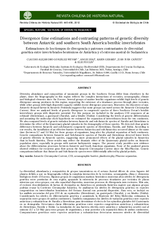 (PDF) Divergence time estimations and contrasting patterns of genetic ...