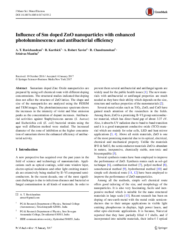 (PDF) Influence of Sm doped ZnO nanoparticles with enhanced ...