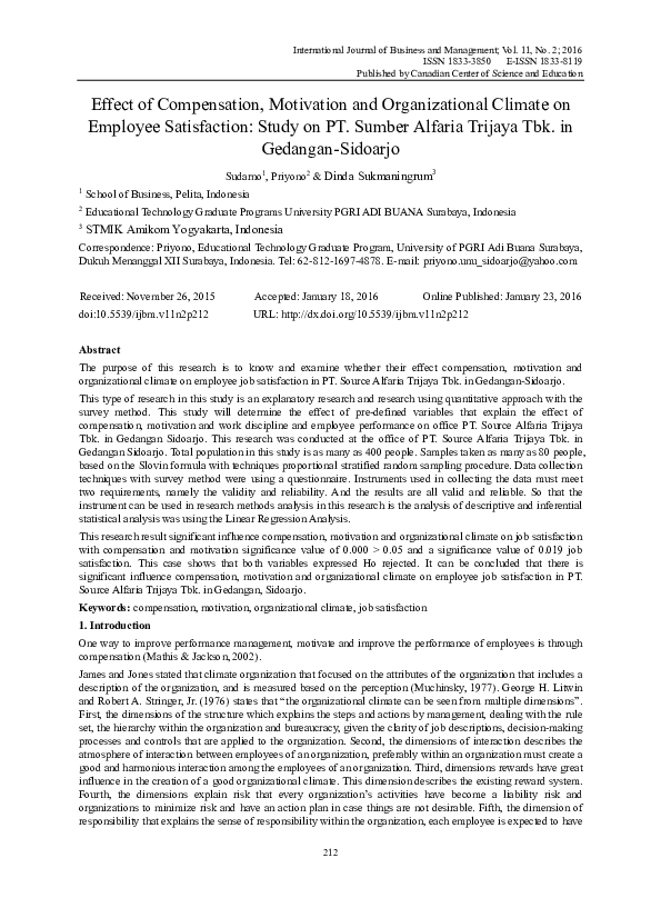 Pdf Effect Of Compensation Motivation And Organizational Climate On Pdf Effect Of Compensation Motivation And Organizational Climate On