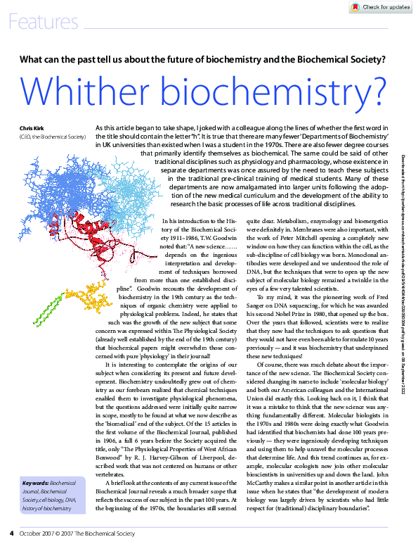 (PDF) Whither biochemistry?: What can the past tell us about the future ...