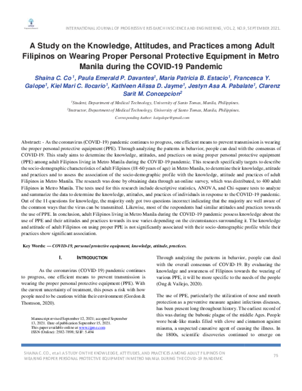 (PDF) A Study on the Knowledge, Attitudes, and Practices among Adult ...