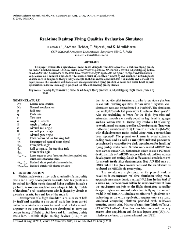 (PDF) Real-time Desktop Flying Qualities Evaluation Simulator