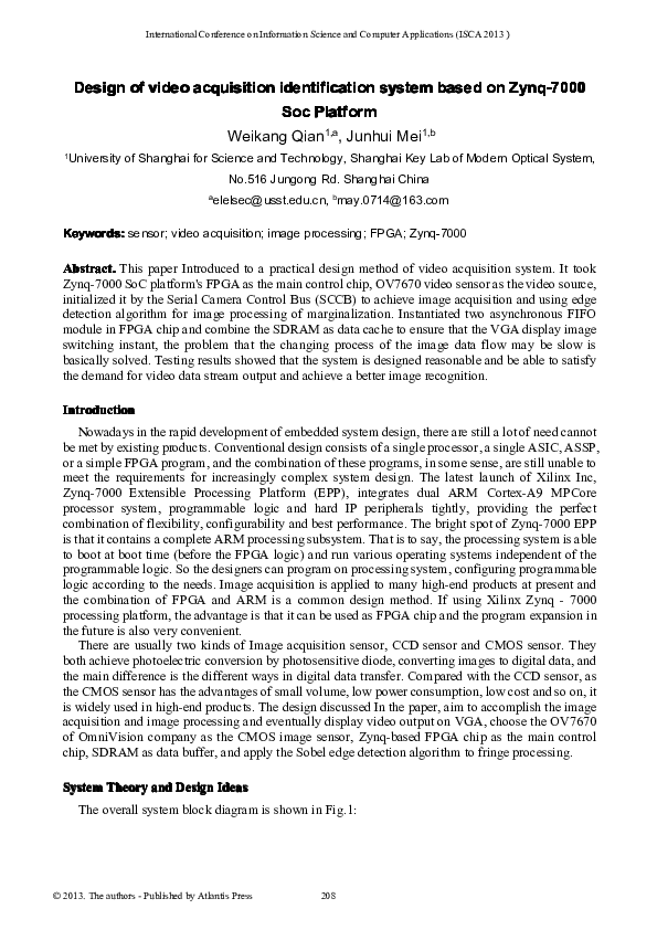(PDF) Design of video acquisition identification system based on Zynq ...