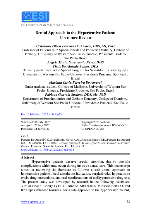 (PDF) Dental Approach to the Hypertensive Patient Literature Review