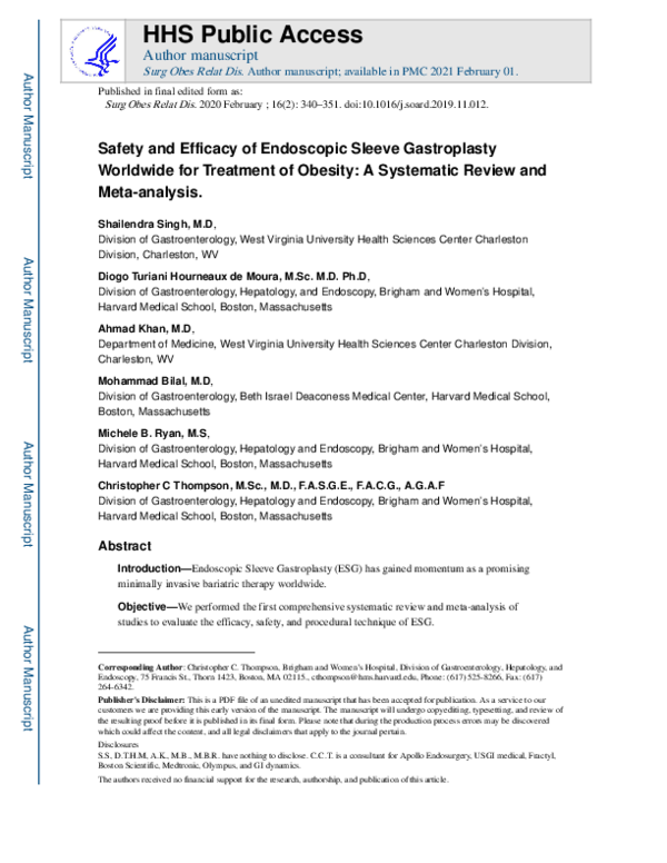 (PDF) Safety and efficacy of endoscopic sleeve gastroplasty worldwide ...