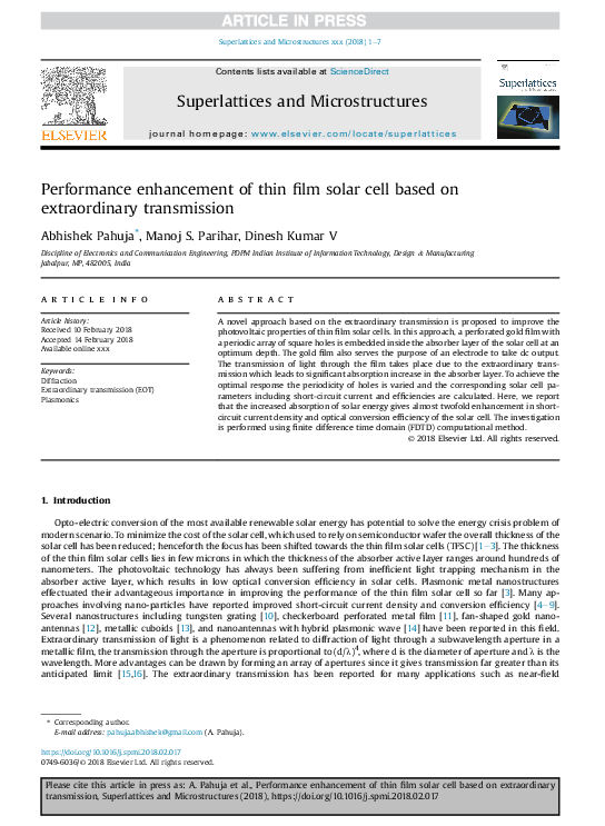 (PDF) Performance Enhancement of Thin Film Solar Cell Using Two ...