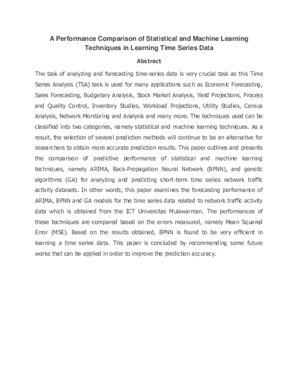 (PDF) A Performance Comparison of Statistical and Machine Learning ...