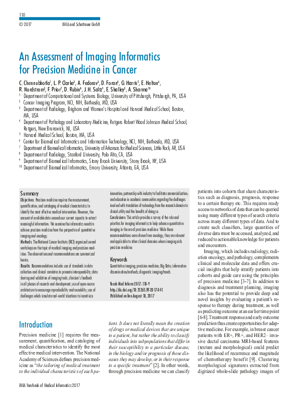 (PDF) An Assessment of Imaging Informatics for Precision Medicine in Cancer