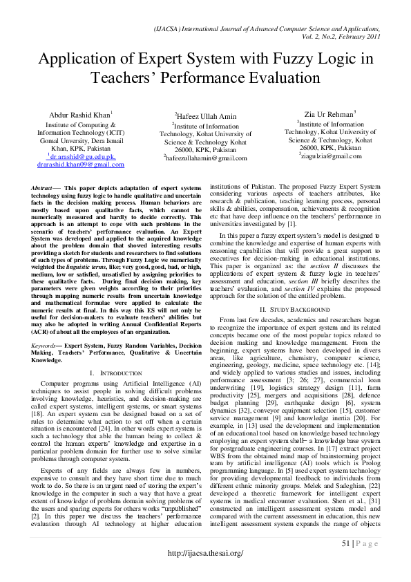 (PDF) Application of Expert System with Fuzzy Logic in Teachers ...