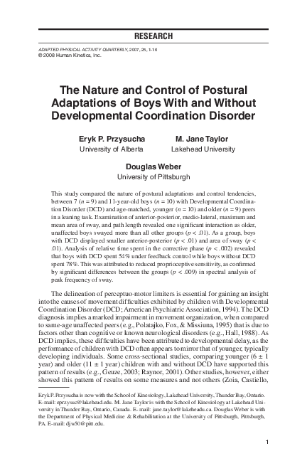 (PDF) The Nature and Control of Postural Adaptations of Boys with and ...