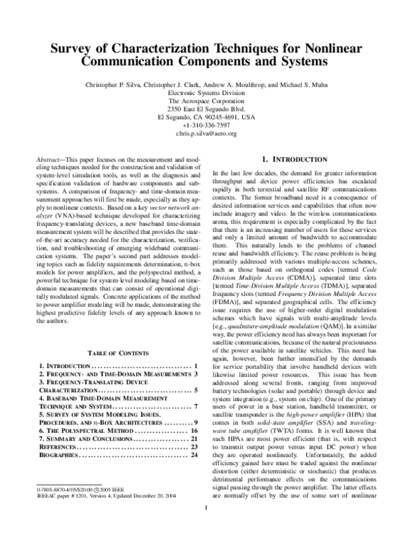 (PDF) Survey of characterization techniques for nonlinear communication ...
