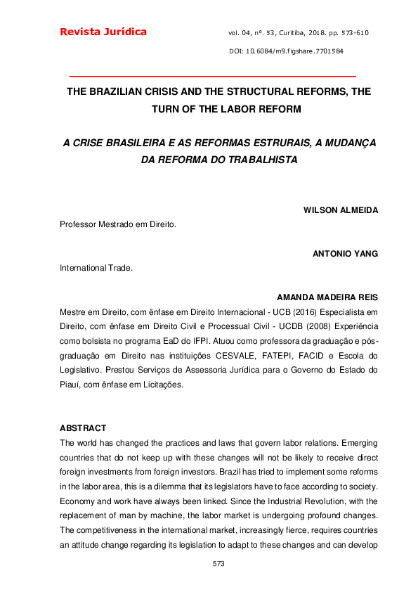 (PDF) The Brazilian Crisis and the Structural Reforms, the Turn of the ...