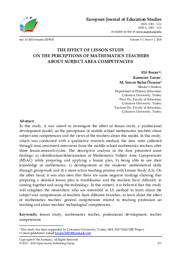 (PDF) The Effect of Lesson Study on the Perceptions of Mathematics ...