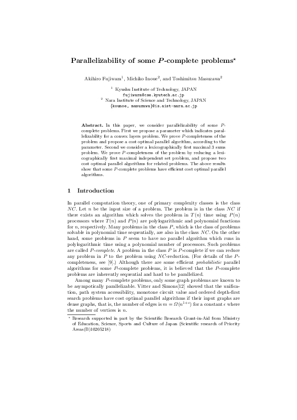 (PDF) Parallelizability of some P-complete problems