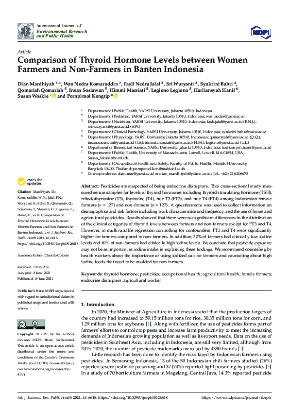 (PDF) Comparison of Thyroid Hormone Levels between Women Farmers and ...