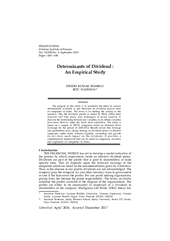 Pdf Determinants Of Dividend An Empirical Study Ritu Wadhwa Pdf Determinants Of Dividend An Empirical Study Ritu Wadhwa