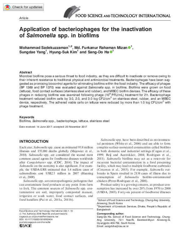 (PDF) Application of bacteriophages for the inactivation of Salmonella ...