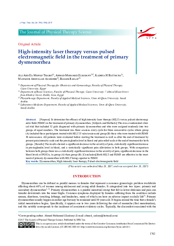 (PDF) High-intensity laser therapy versus pulsed electromagnetic field ...