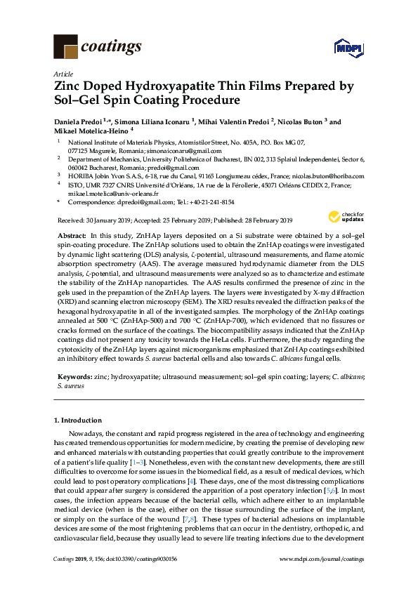 (PDF) Zinc Doped Hydroxyapatite Thin Films Prepared by Sol–Gel Spin ...