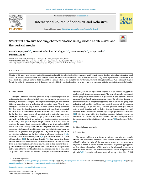 (PDF) Structural adhesive bonding characterization using guided Lamb ...