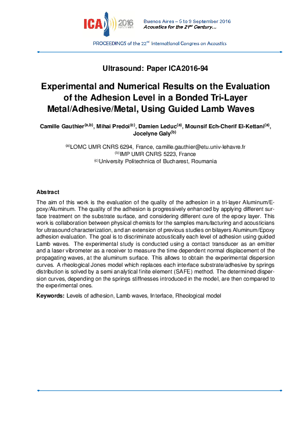 (PDF) Experimental and Numerical Results on the Evaluation of the ...