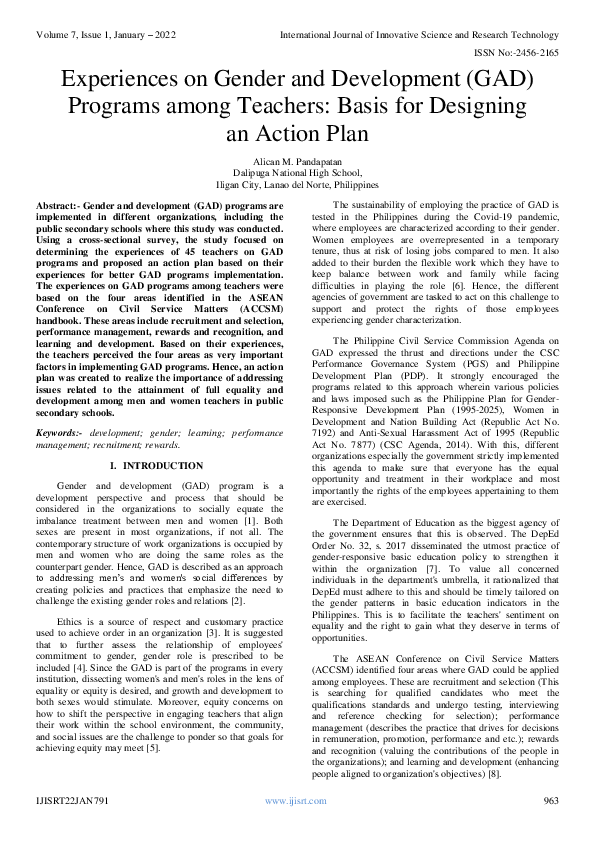 (PDF) Experiences on Gender and Development (GAD) Programs among ...