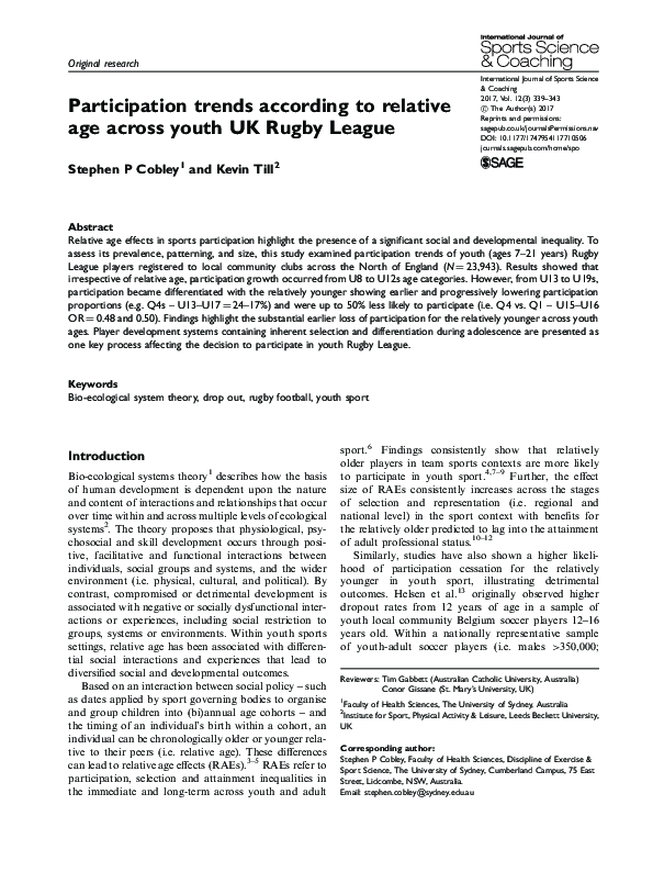 (PDF) Participation trends according to relative age across youth UK ...