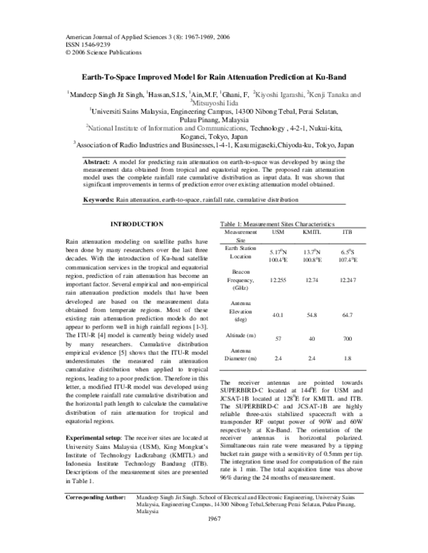 (PDF) Earth-To-Space Improved Model for Rain Attenuation Prediction at ...