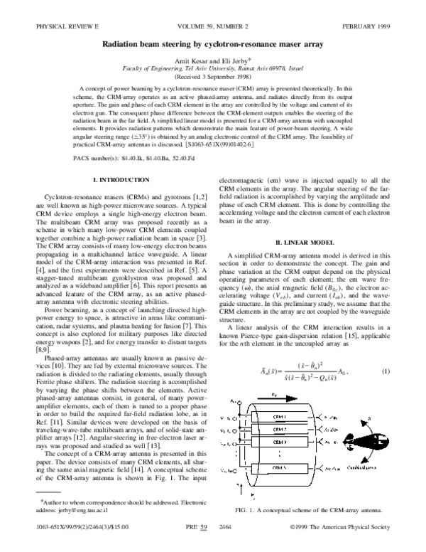 (PDF) Radiation beam steering by cyclotron-resonance maser array